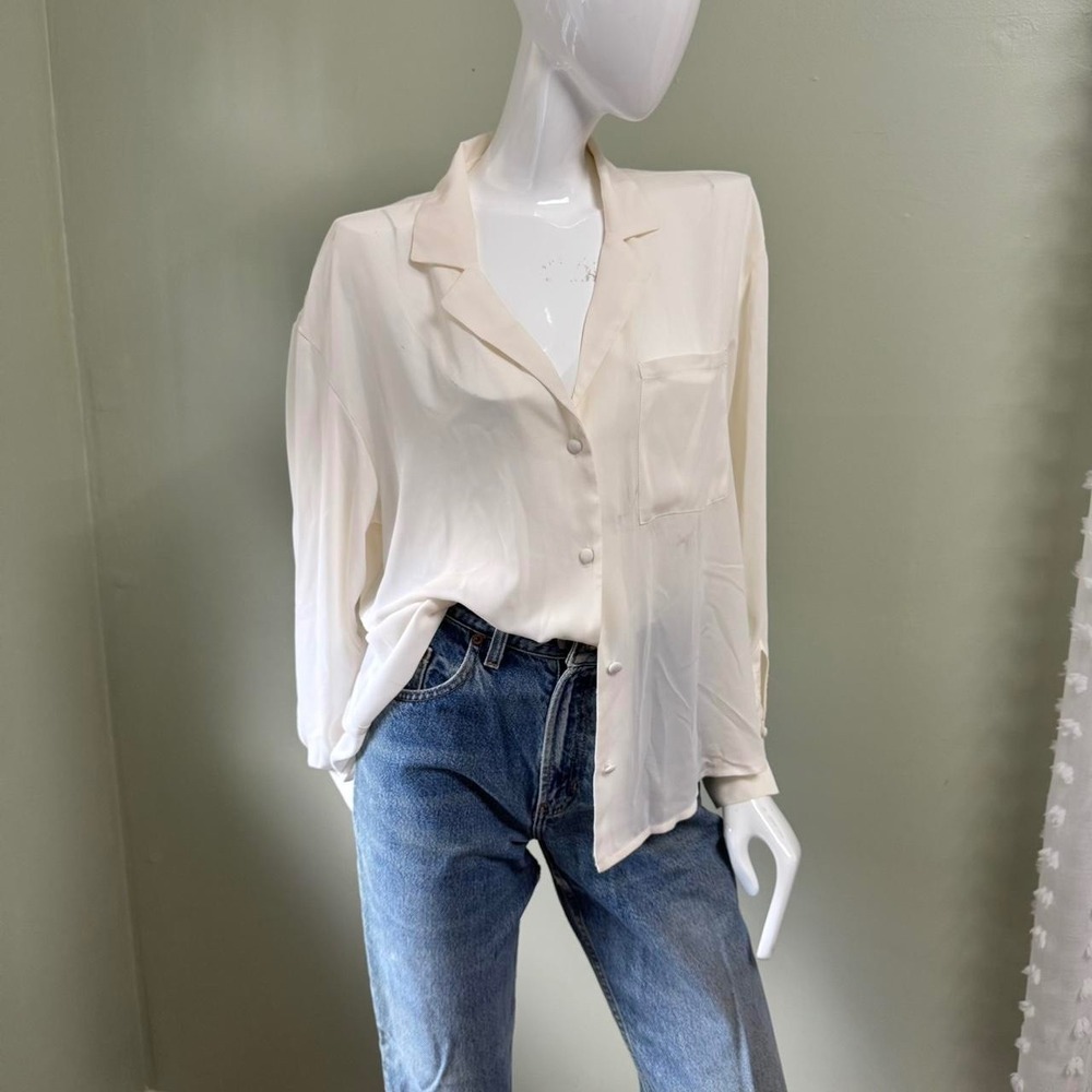 Worthington Ivory Satin Button-Up Blouse –‎ XL
